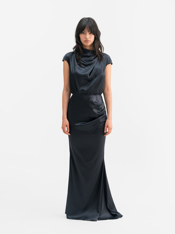 Myra satin dress blue grey