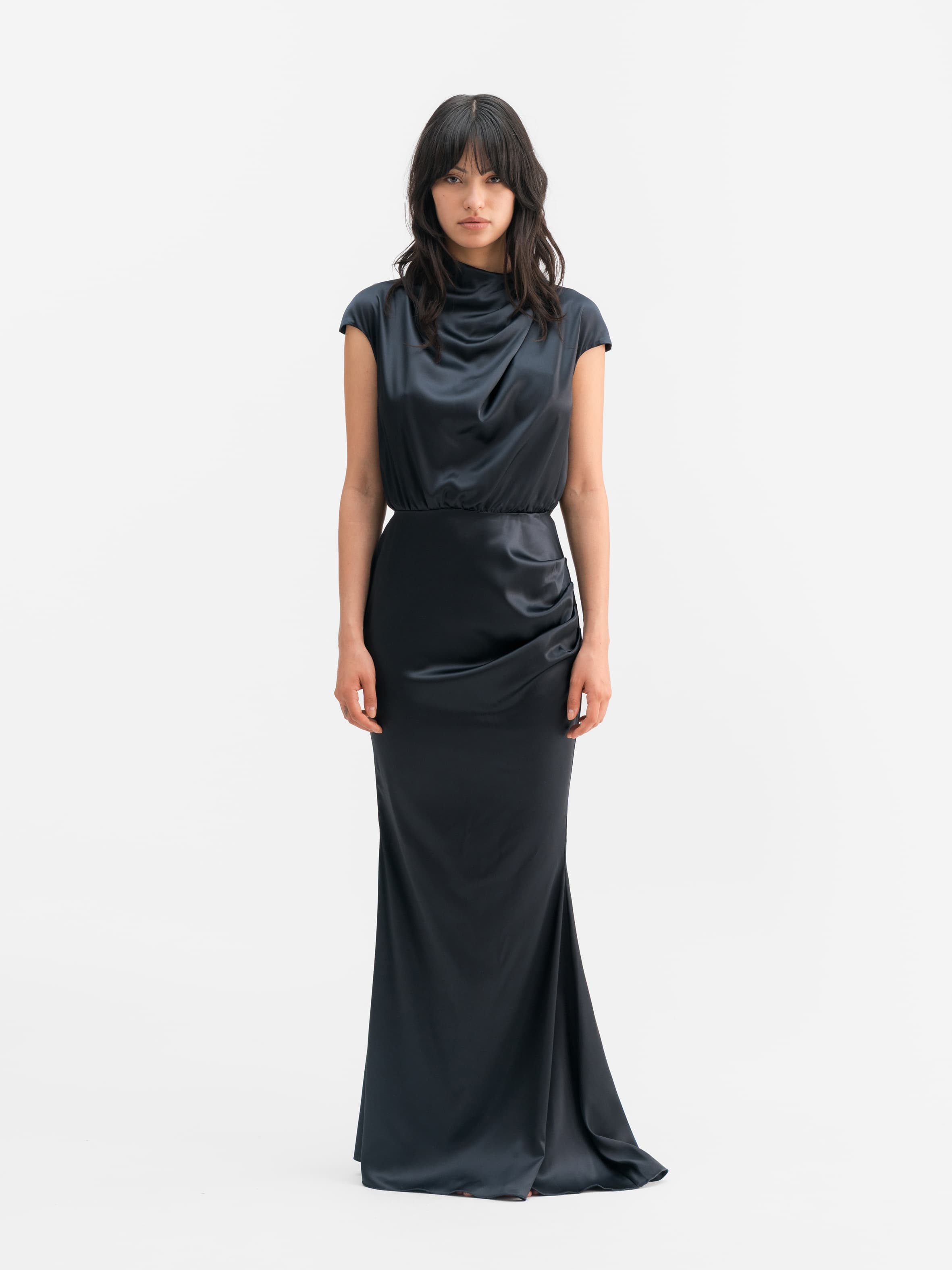 Myra satin dress blue grey