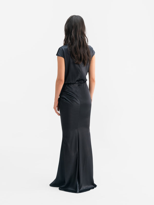 Myra satin dress blue grey