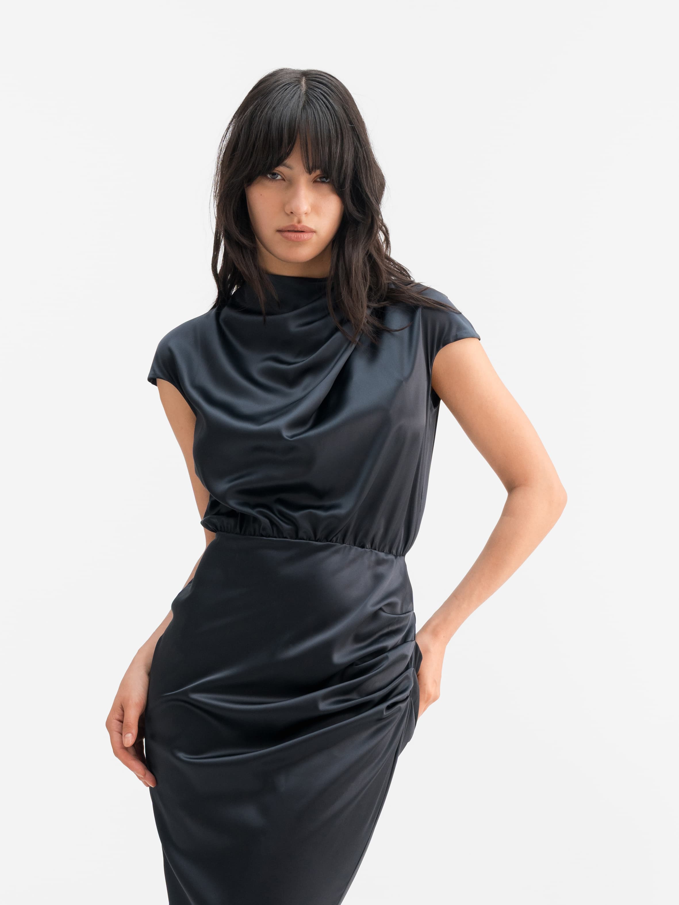 Myra satin dress blue grey