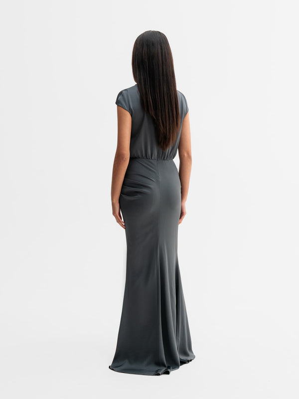 Back view of Ahlvar Gallery Myra dress in Dark grey