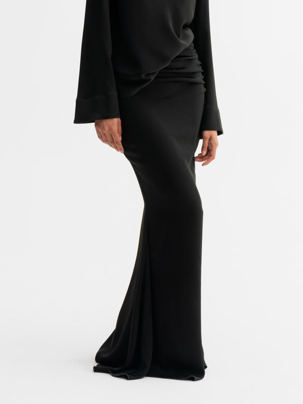 Model wearing Ahlvar Gallery Myra skirt in Black