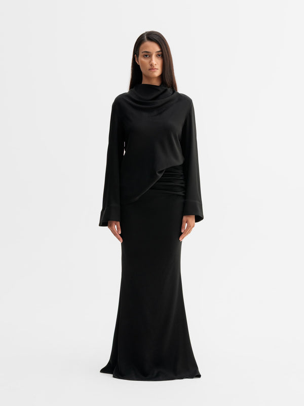 Model wearing Ahlvar Gallery Myra skirt in Black