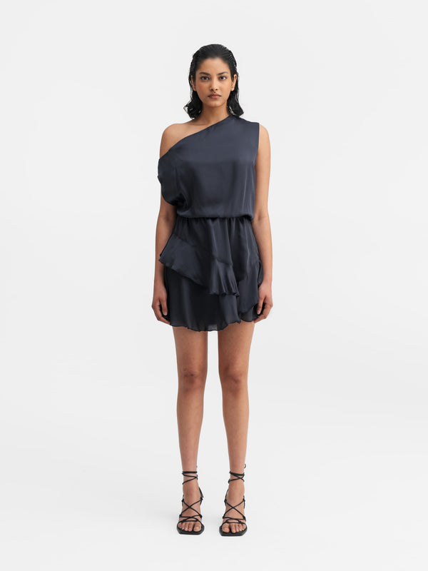 Nelly silk dress blue grey