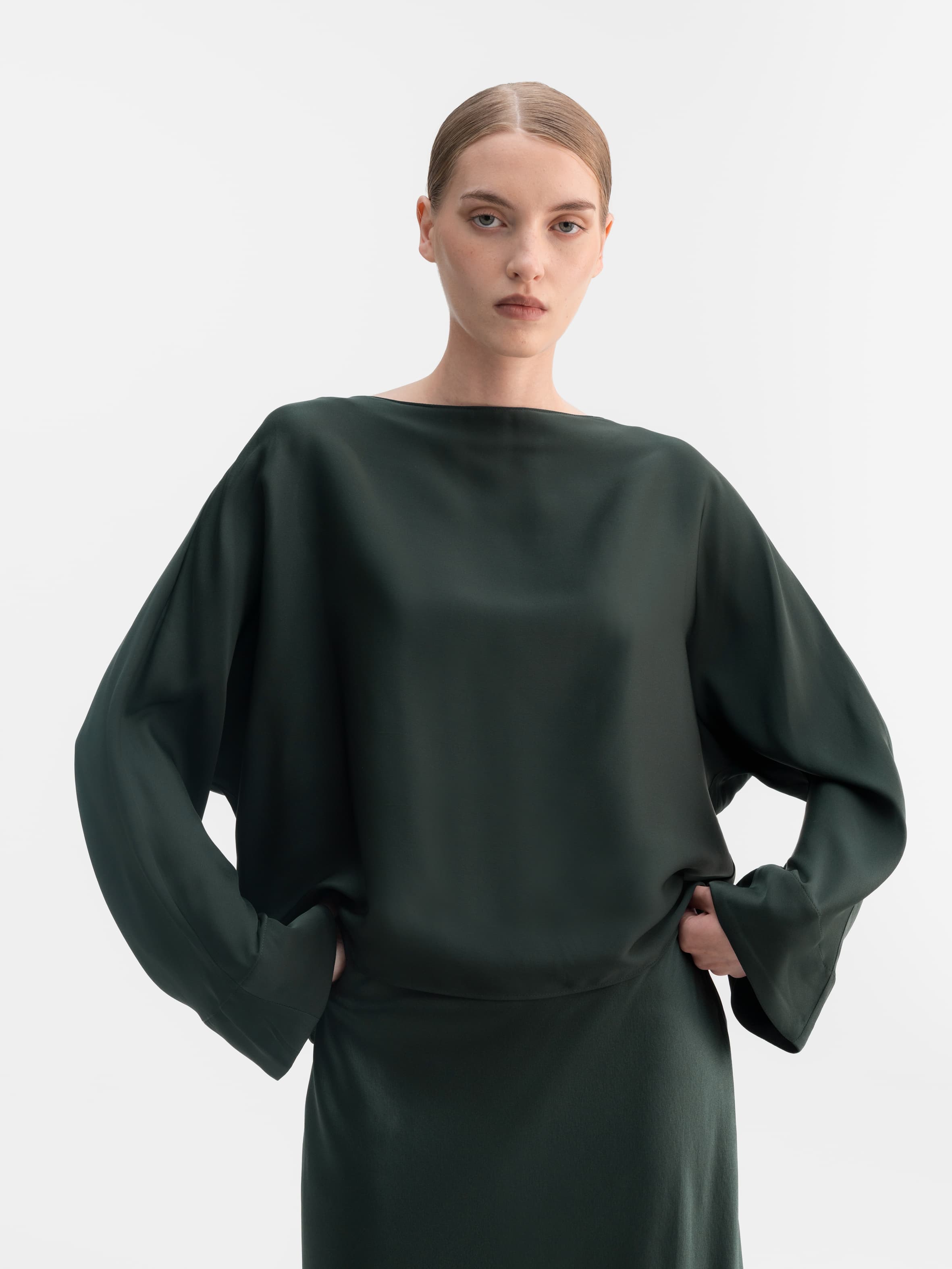 Nina silk blouse deep forest