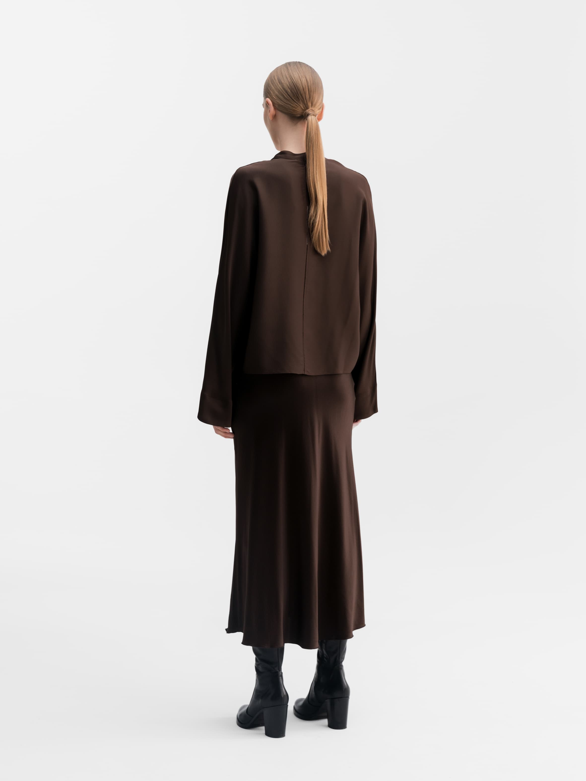 Hana satin silk skirt dark brown