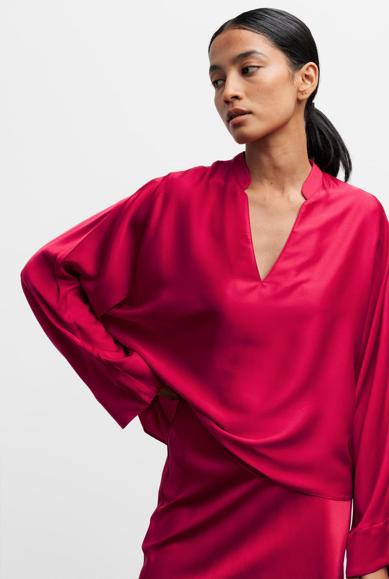 Nina v-neck silk blouse red