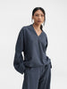 Nina v-neck linen blouse blue grey