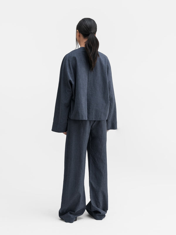 Nina v-neck linen blouse blue grey