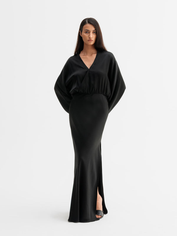 Model wearing Ahlvar Gallery Niva dress in Black