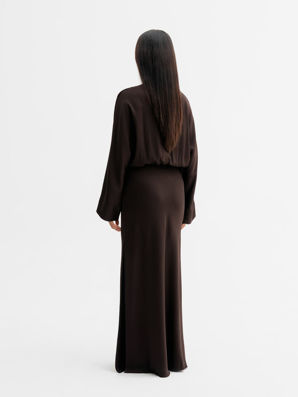 Back view of Ahlvar Gallery Niva dress in Dark brown