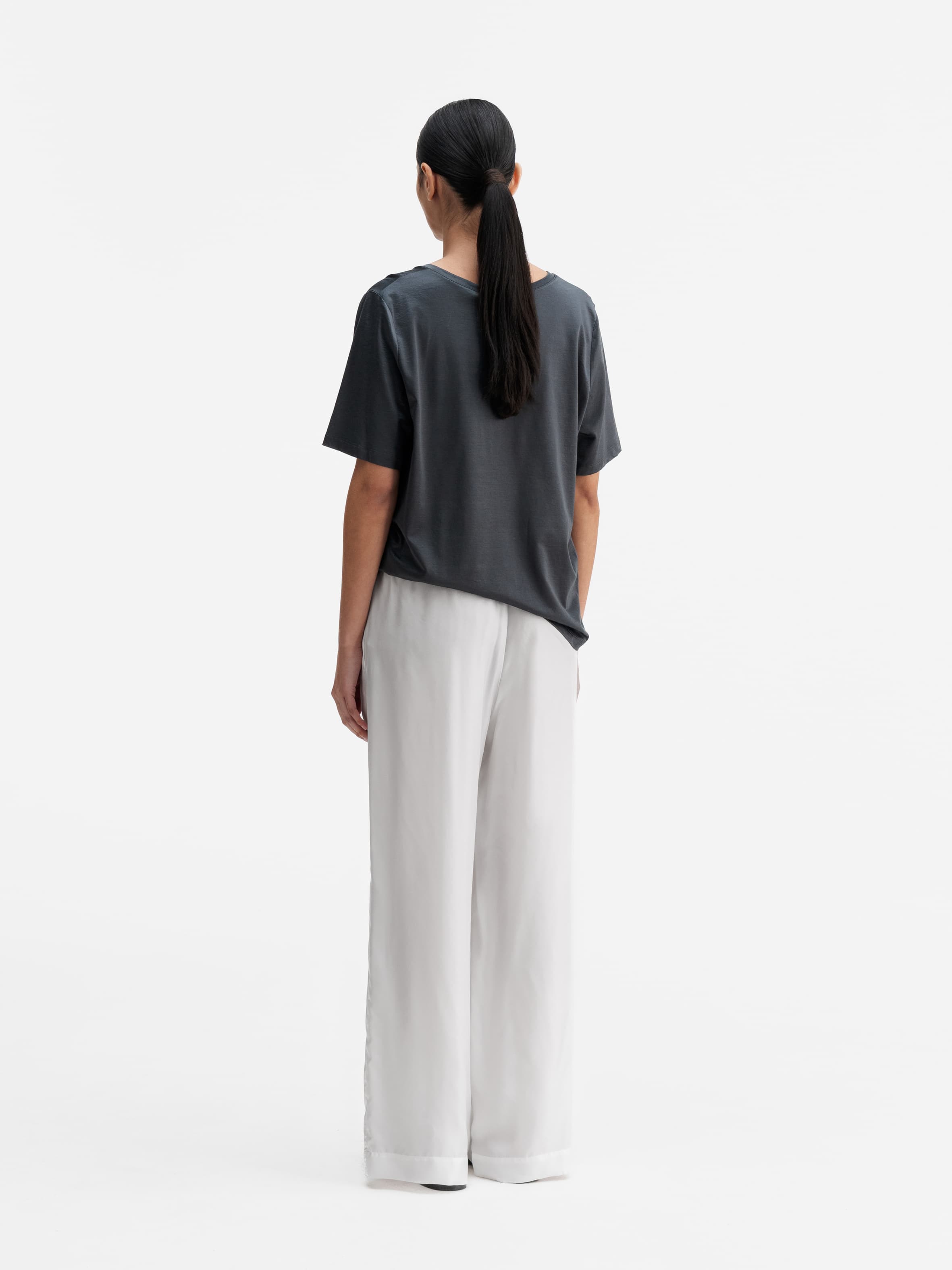 Back view of Ahlvar Gallery Oki v-neck tee dark grey