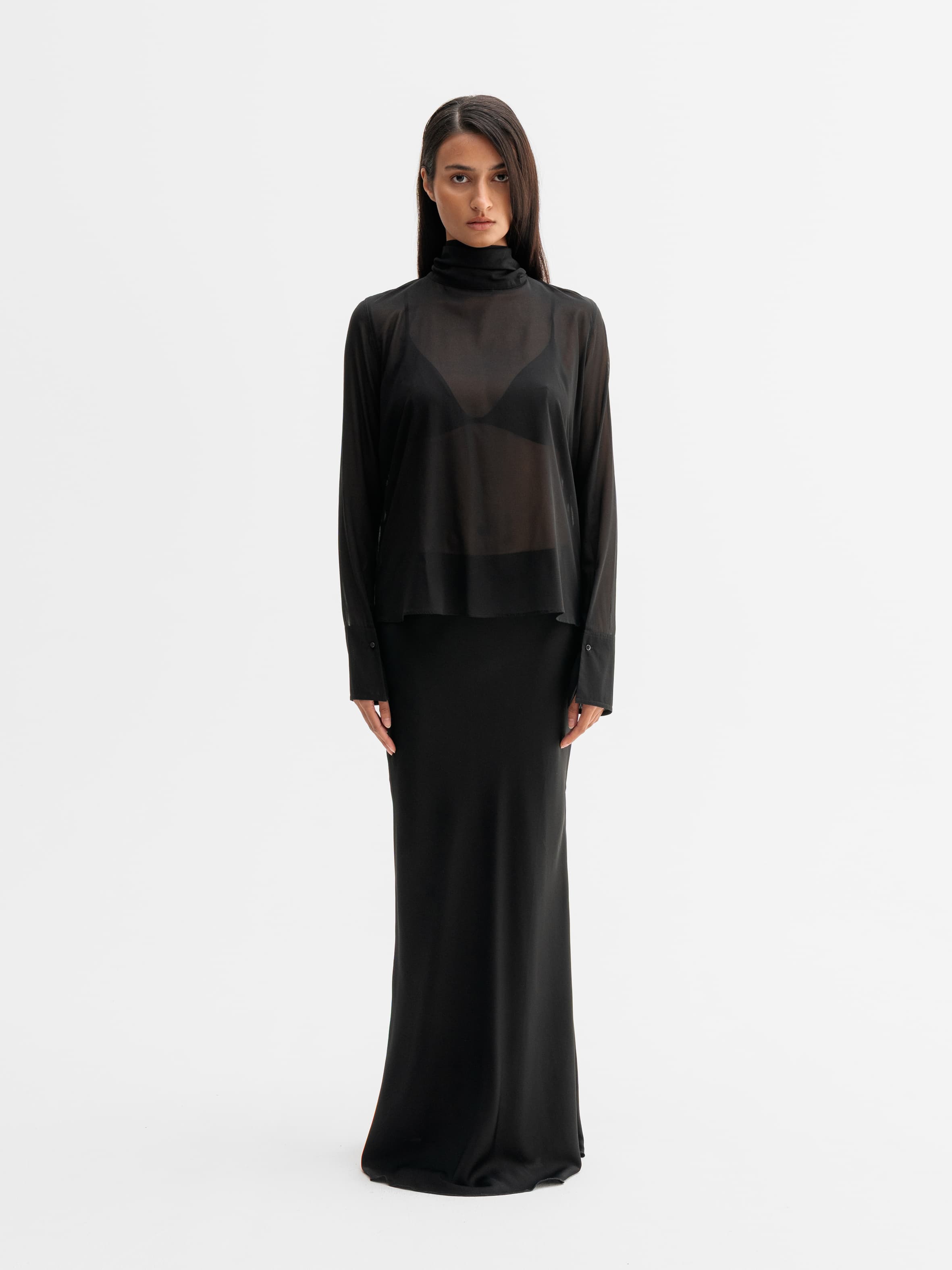 Rika see-through silk blouse  black