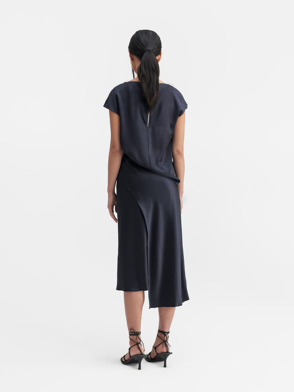 Saya satin skirt blue grey