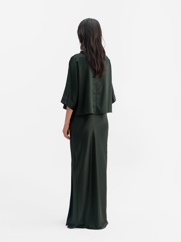 Hana long logo satin skirt deep forest