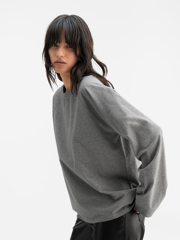 Thelma LS cotton tee grey melange