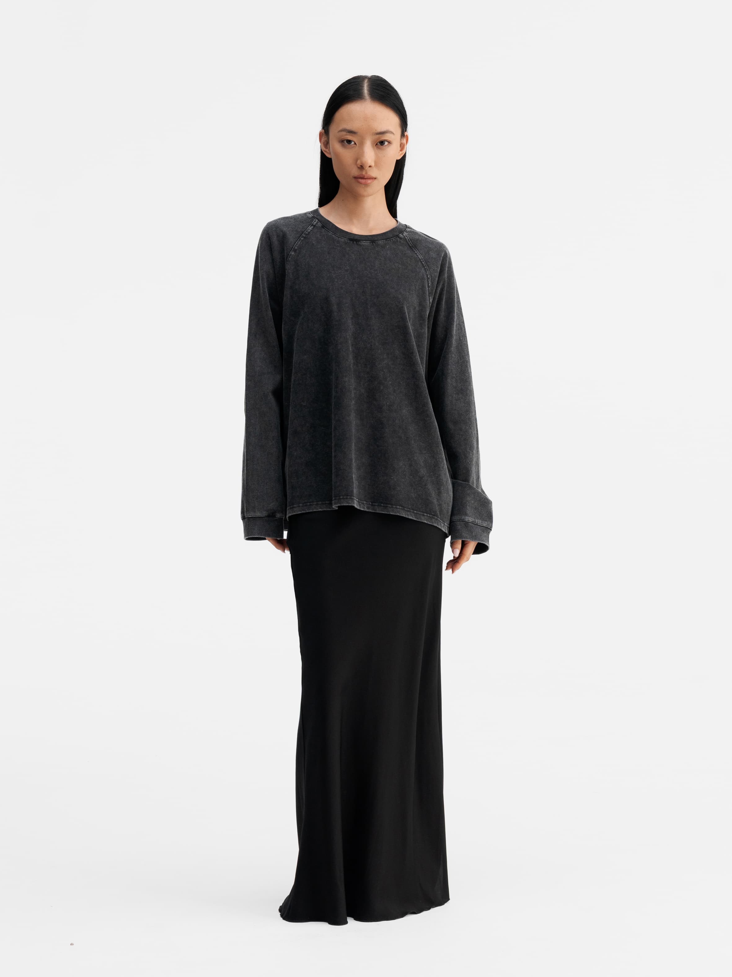 Hana long logo satin skirt black