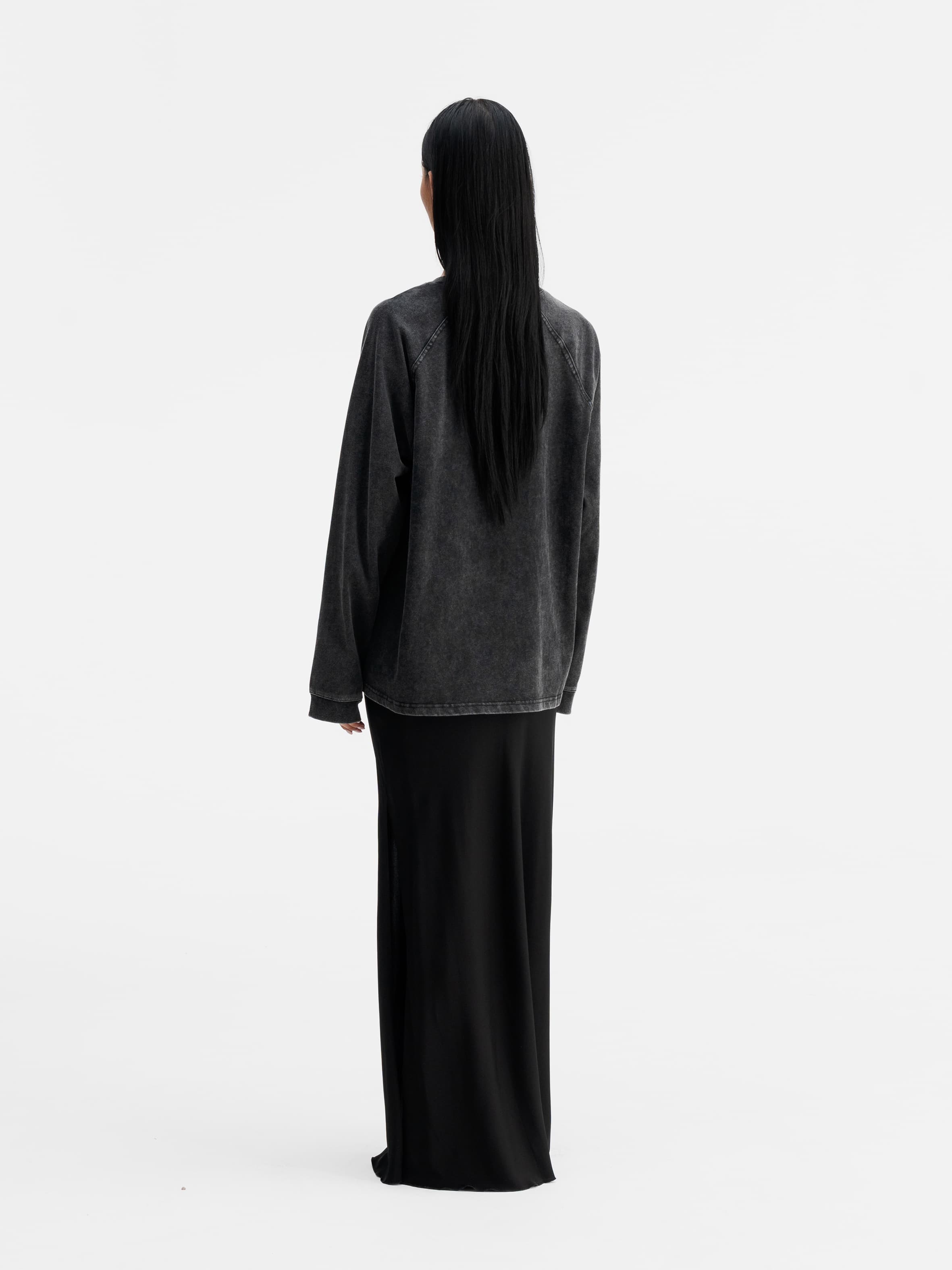 Hana long logo satin skirt black