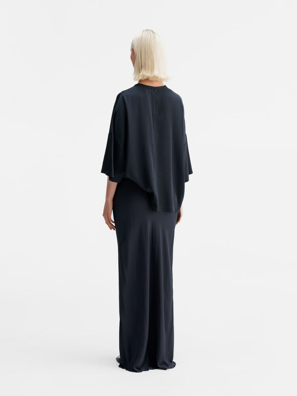 Back view of Ahlvar Gallery Thess silk tee blue grey