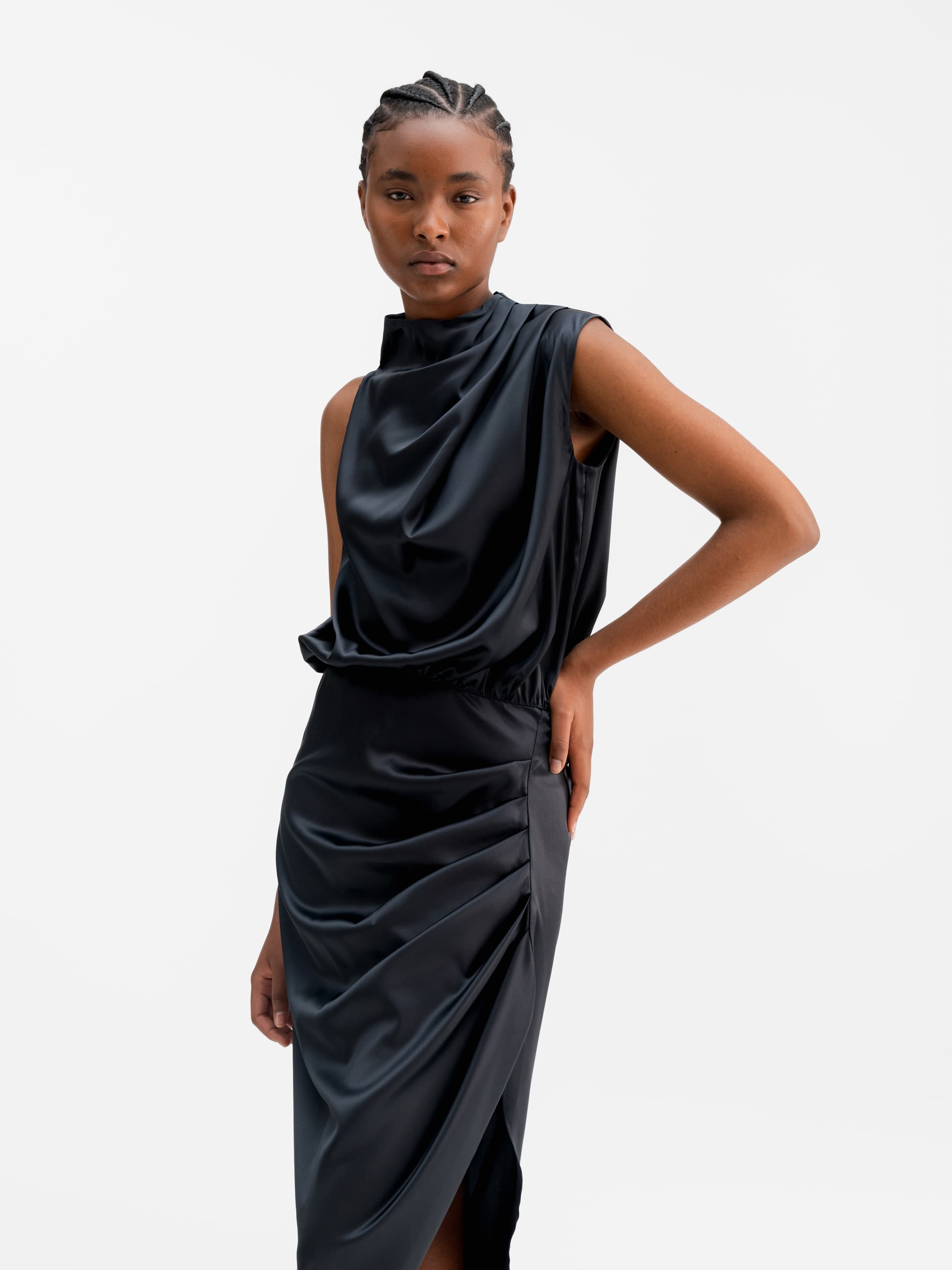 Tilda satin dress blue grey