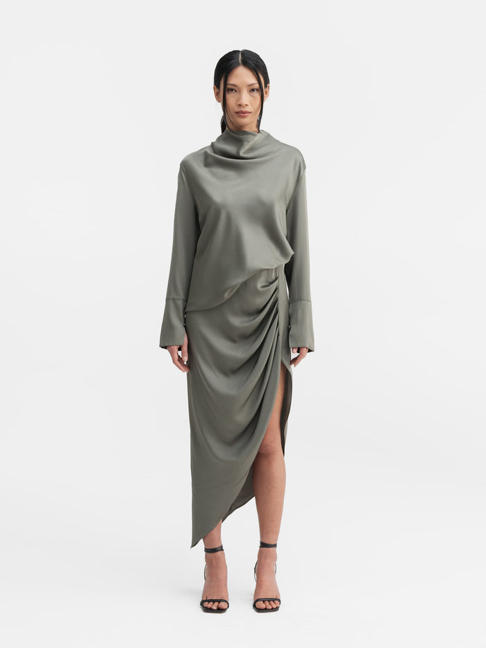 ahlvar Tilda silk skirt light military