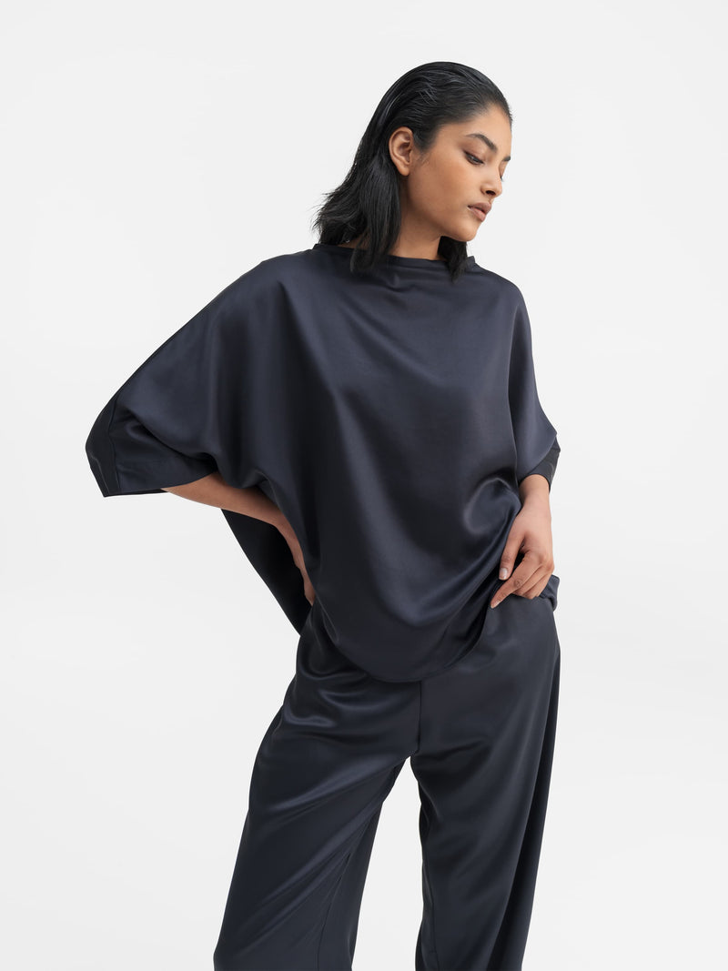 Tori satin tee blue grey