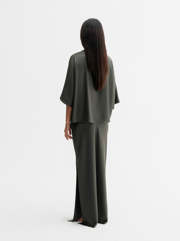 Back view of Ahlvar Gallery Tori satin tee in Wood