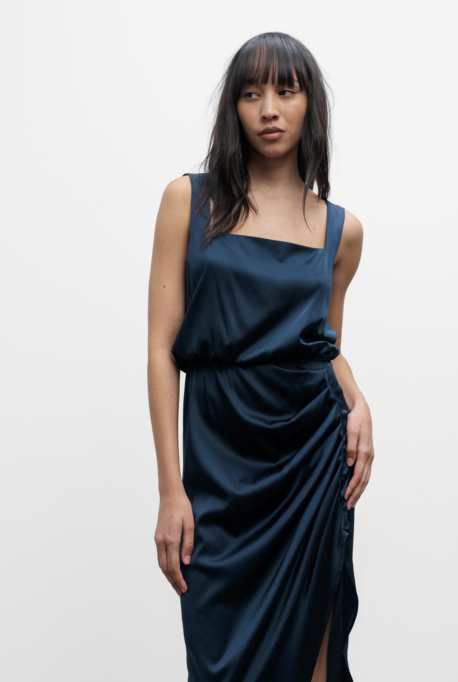Wakana silk satin dress midnight blue