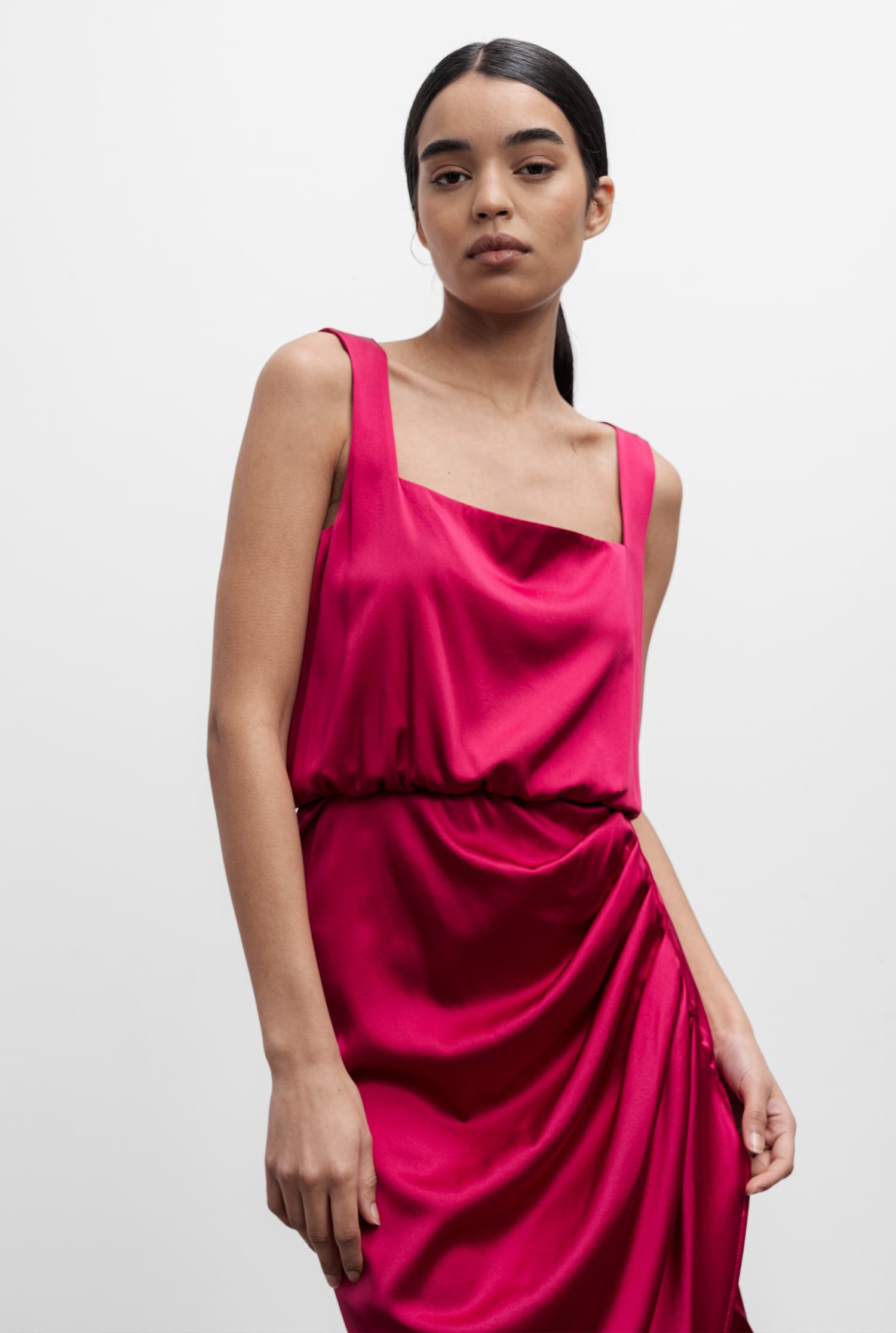 Wakana silk satin dress raspberry