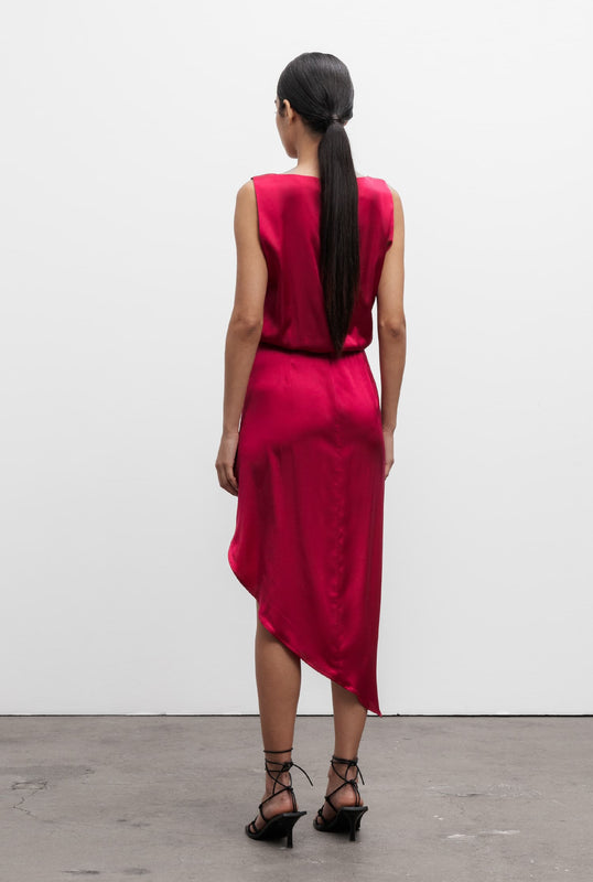Wakana silk satin dress raspberry