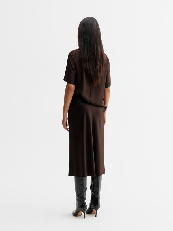 Back view of Ahlvar Gallery Yoli silk blouse in Dark brown