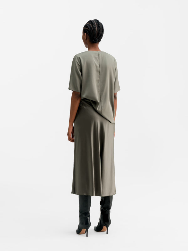 Back view of Ahlvar Gallery Yoli silk blouse light military