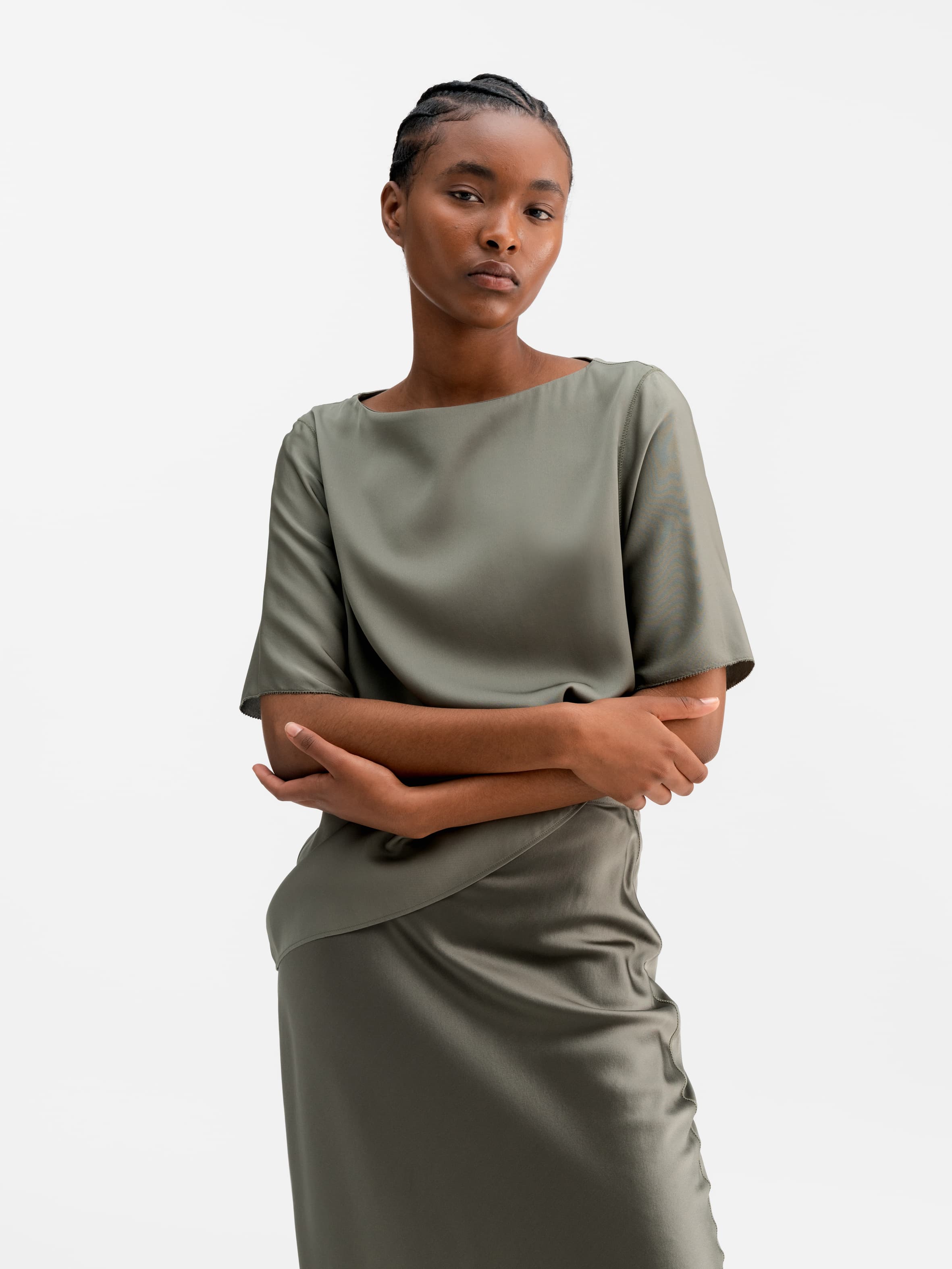 Yoli silk blouse light military