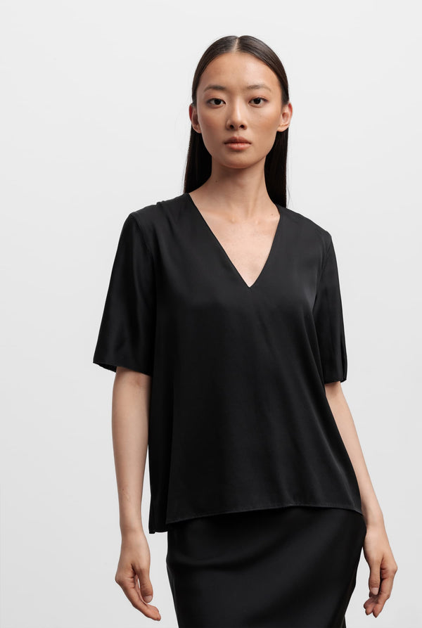 Yoli silk v-neck blouse black