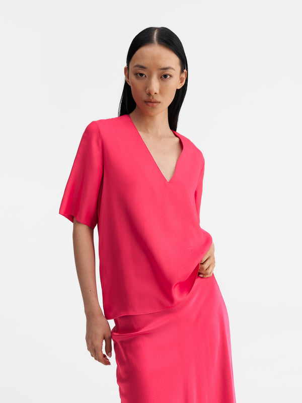 Yoli v-neck silk blouse bubblegum