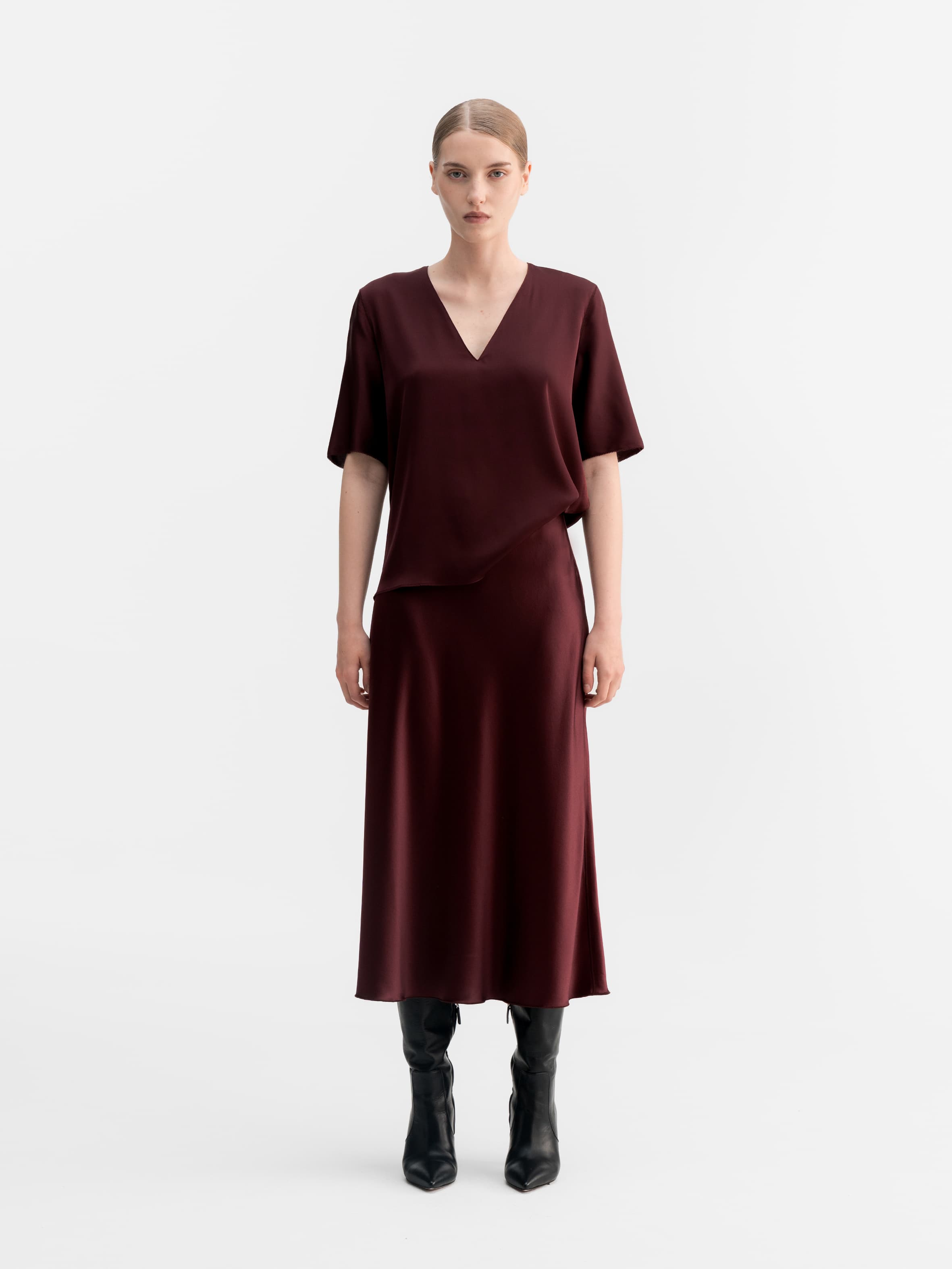 Yoli v-neck silk blouse burgundy
