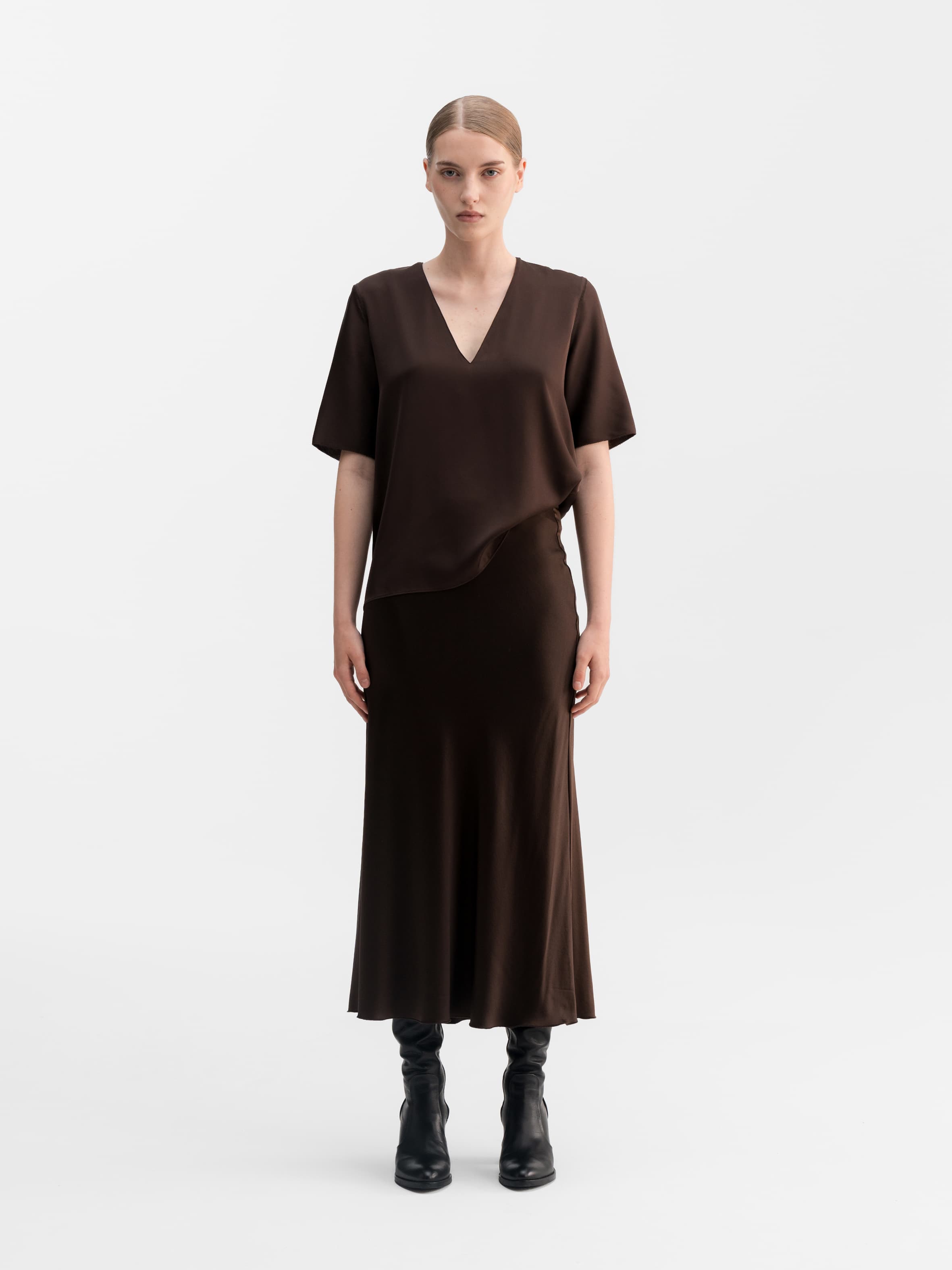 Yoli v-neck silk blouse dark brown