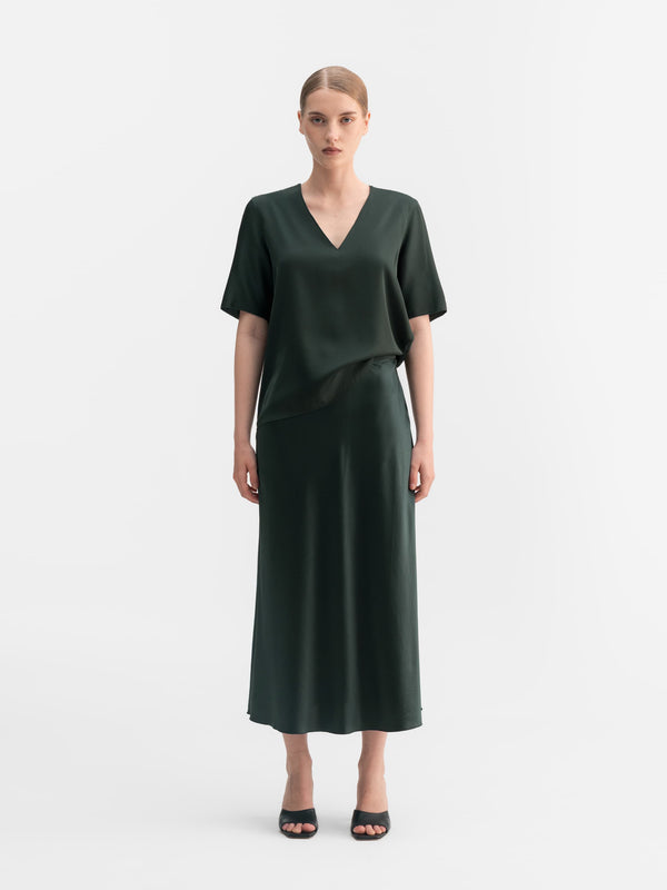Yoli v-neck silk blouse deep forest