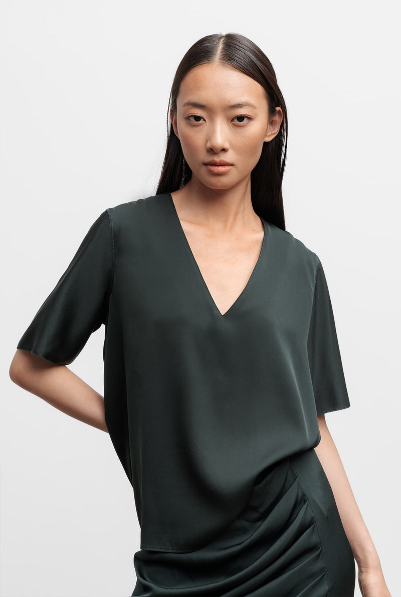 Yoli silk v-neck blouse deep forest