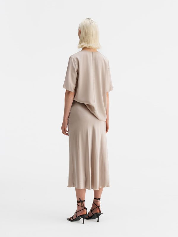 Back view of Ahlvar Gallery Yoli v-neck silk blouse greige