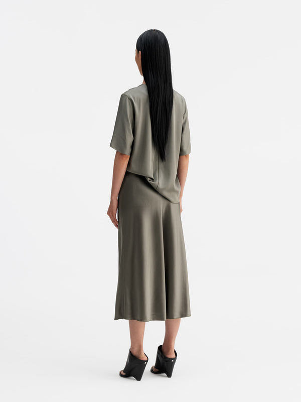 Back view of Ahlvar Gallery Yoli v-neck silk blouse light military