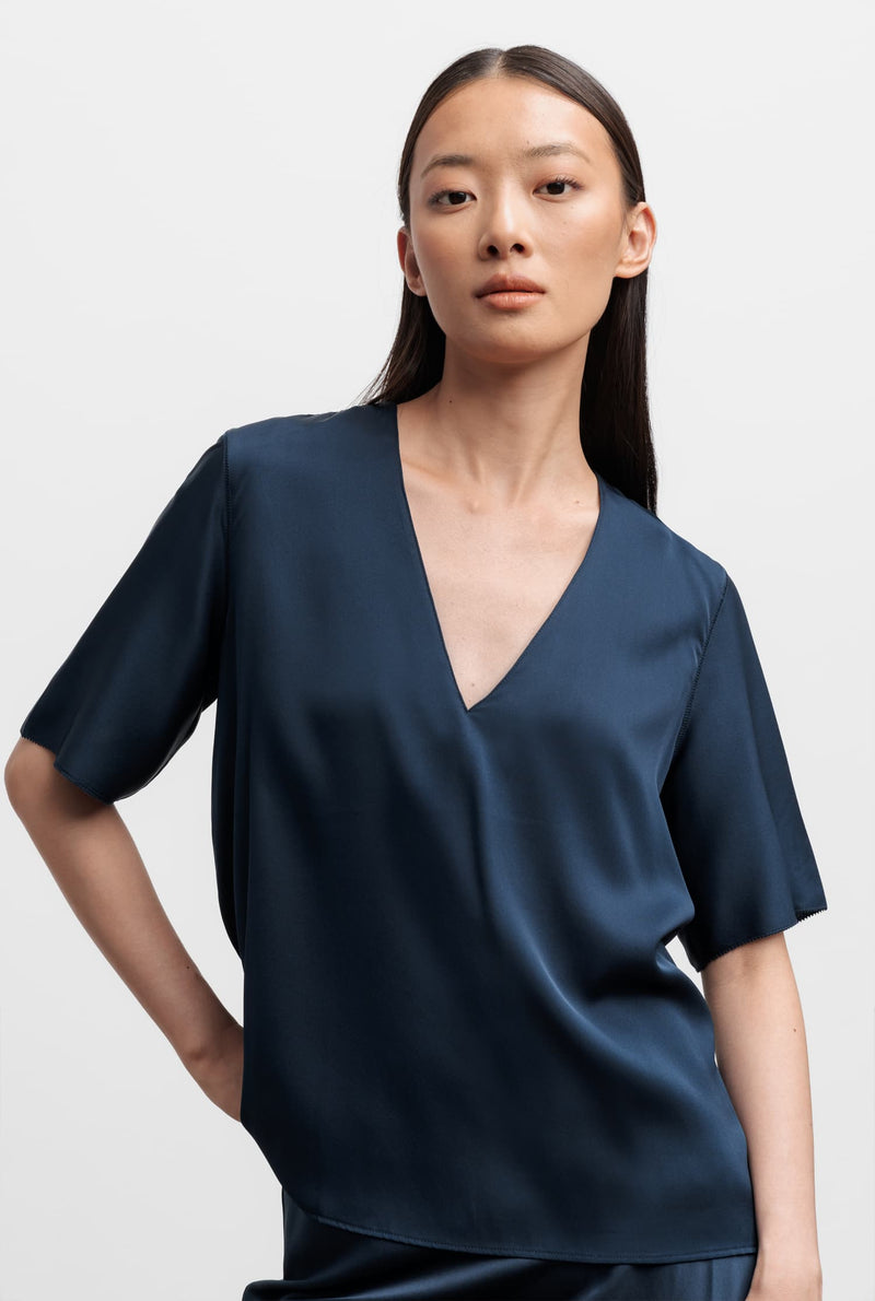 Yoli silk v-neck blouse midnight blue