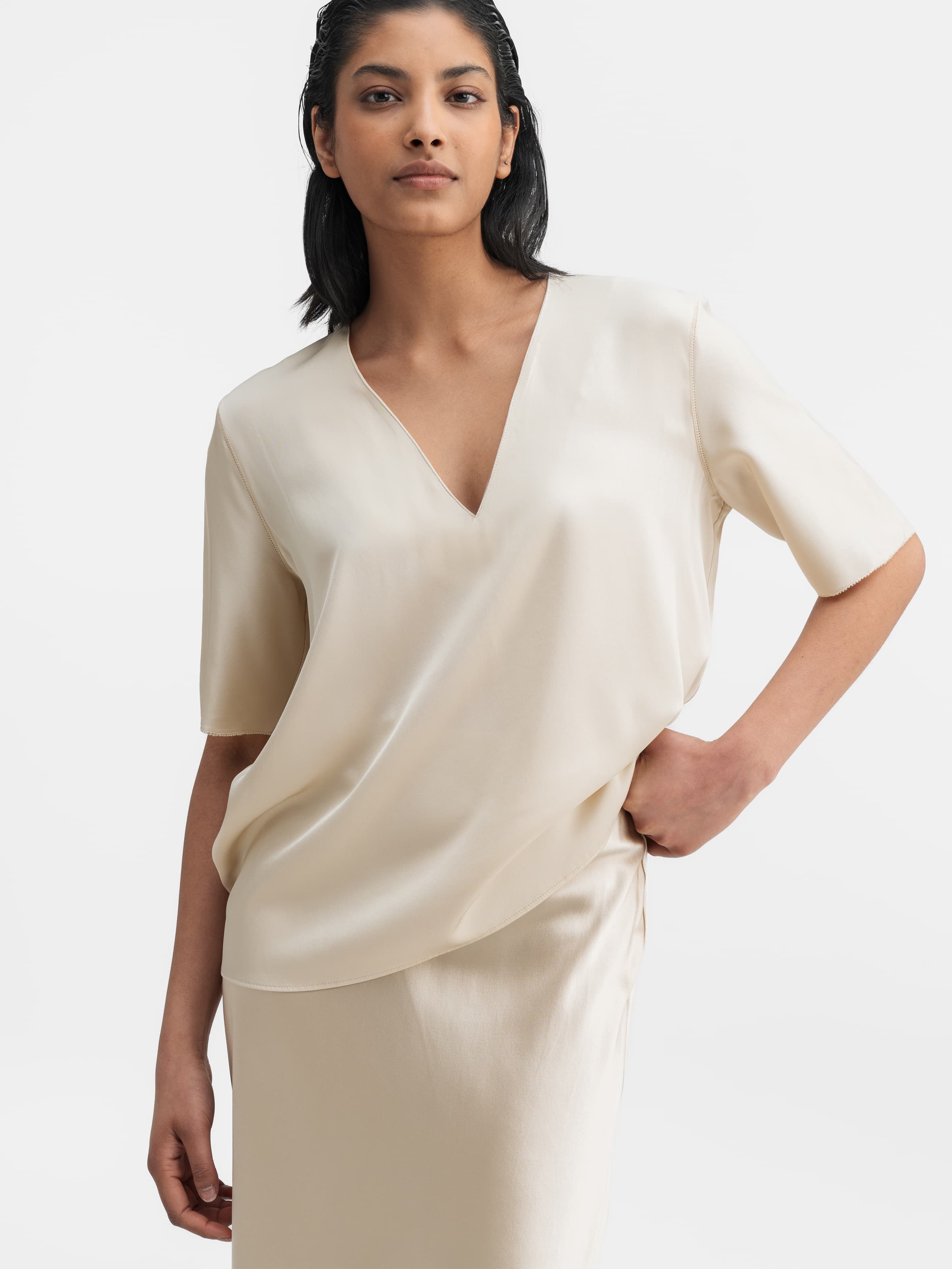 Yoli v-neck silk blouse cream