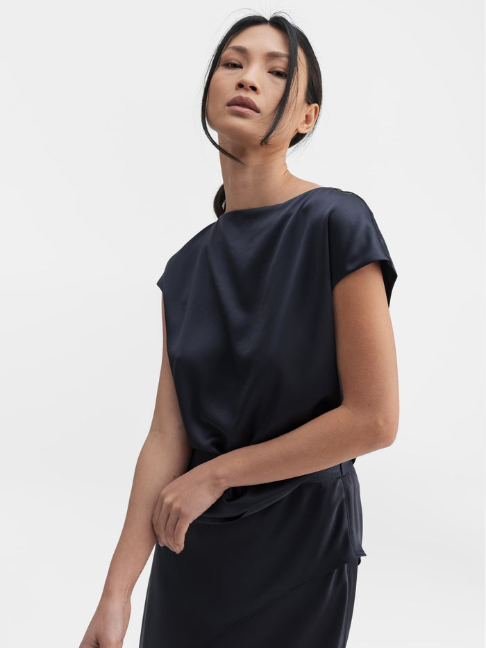 ahlvar Yui satin top blue grey