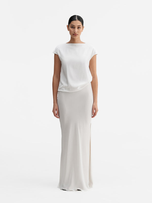 Model wearing Ahlvar Gallery Yui silk top white