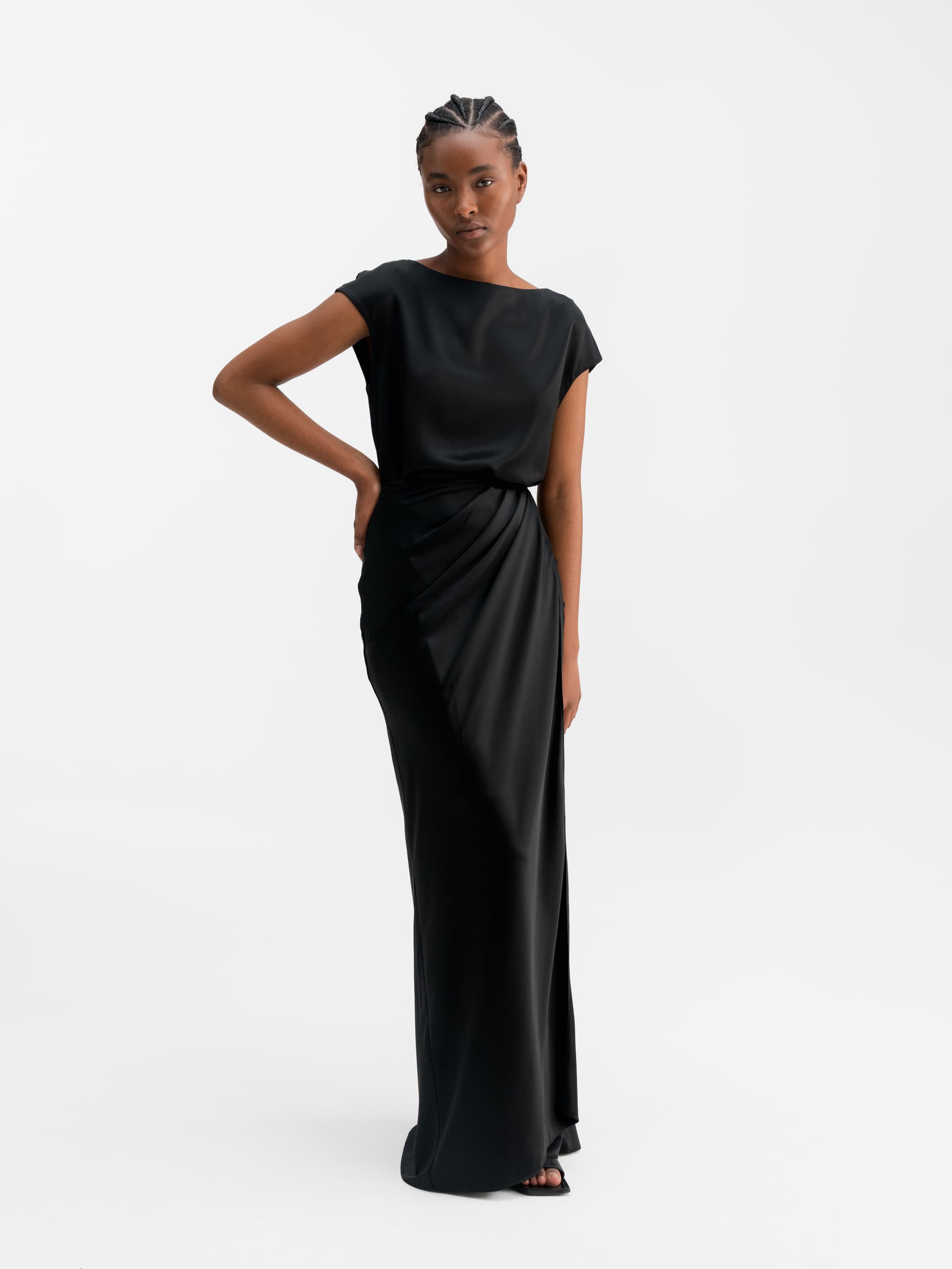 Yui satin wrap dress black