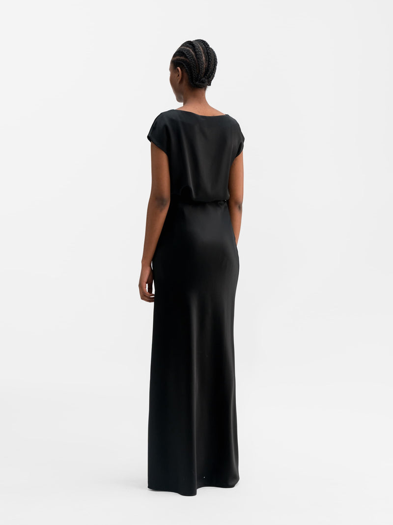 Yui satin wrap dress black