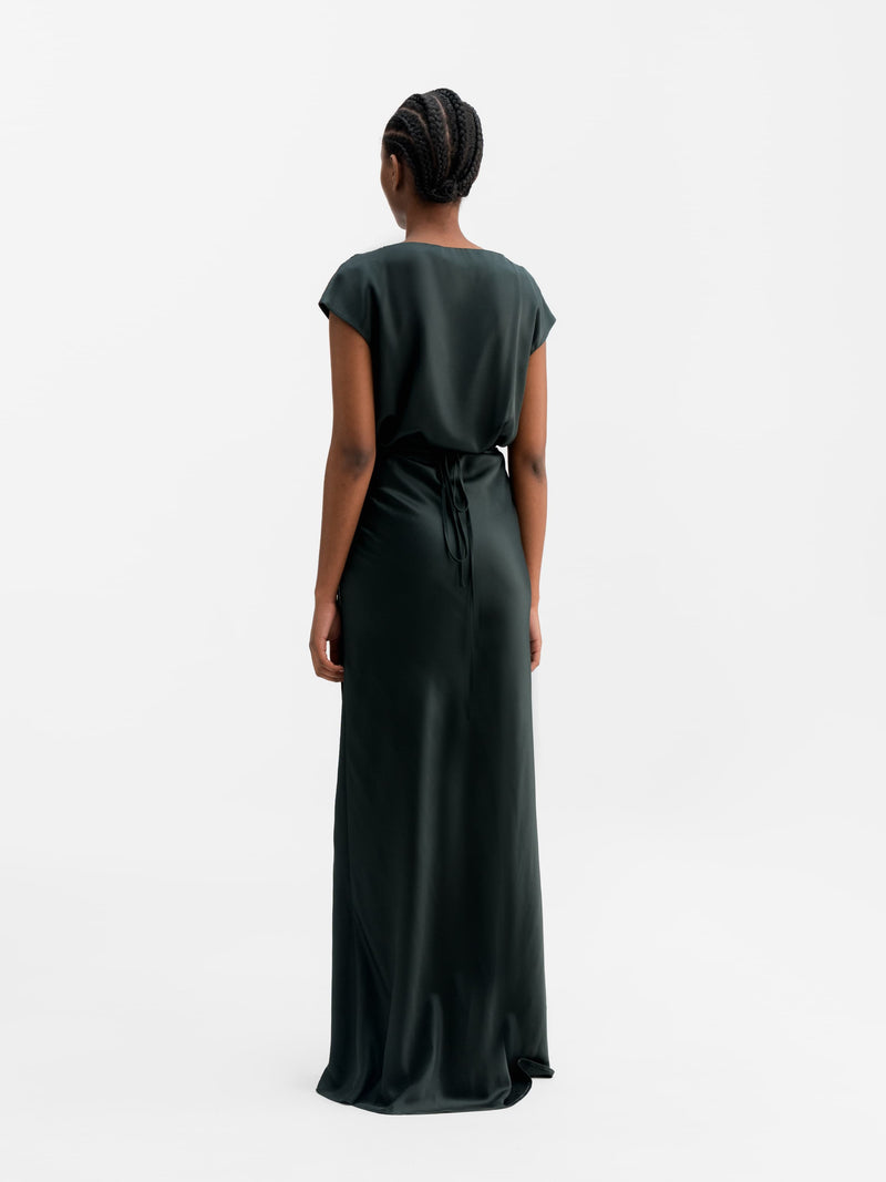Yui satin wrap dress deep forest