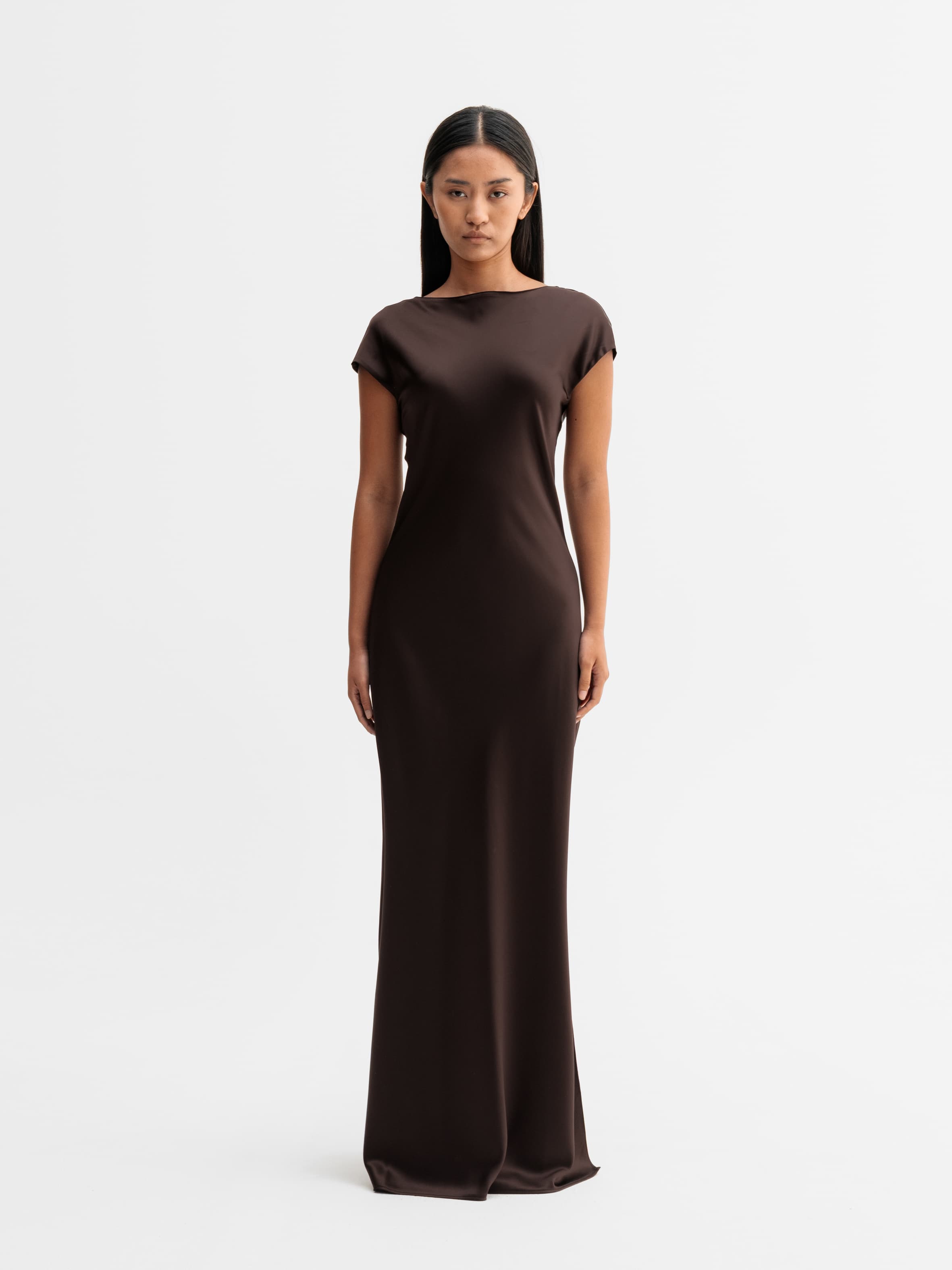 Yuni satin dress dark brown