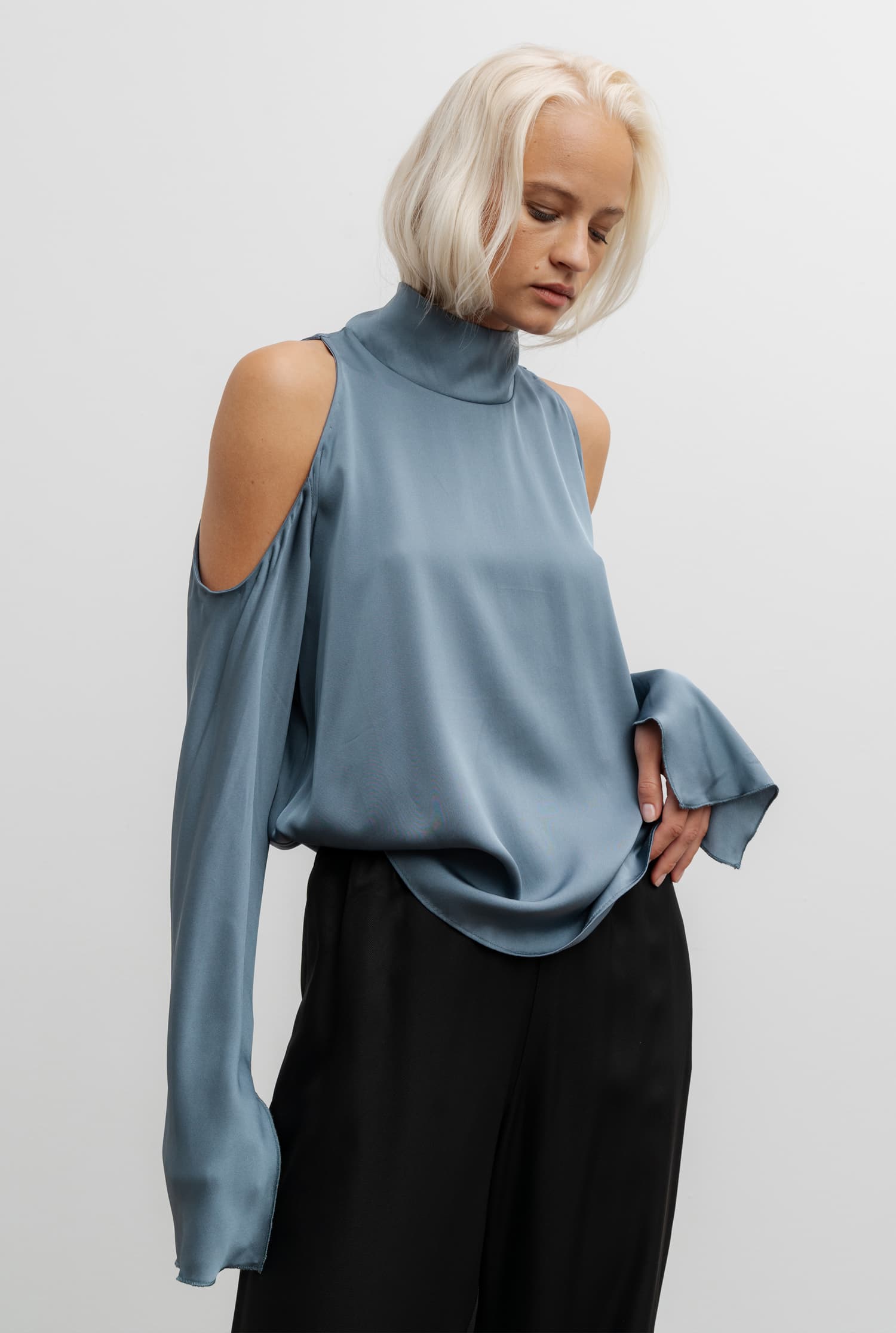 Yuri silk blouse steel blue